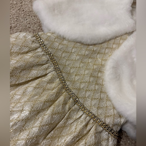 Girls Tahari gold shimmer holiday dress with faux fur jacket - Picture 3 of 13